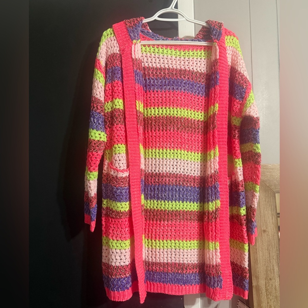 Colorful Striped Open-Front Sweater